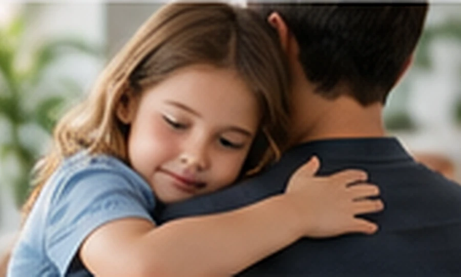 Padre abrazando a su hija en un entorno familiar