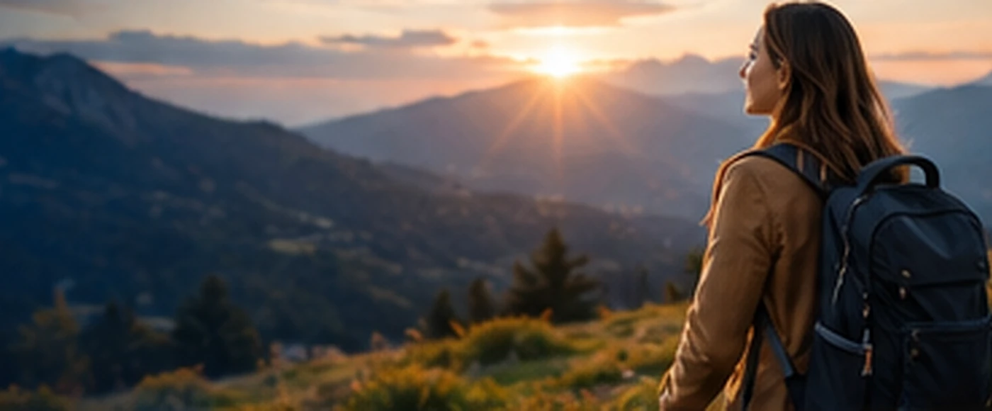 Persona observando el amanecer en un camino de montaña como símbolo de un nuevo comienzo